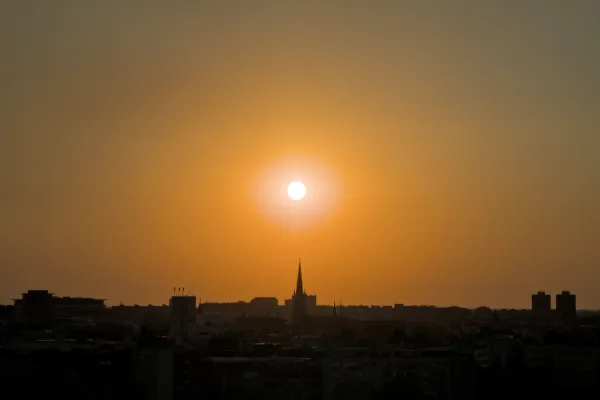 View of Novi Sad from Petrovaradin Fortress at sunset