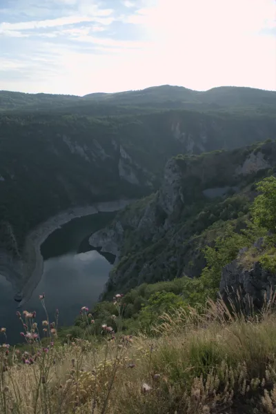 The meandering Uvac Canyon in Serbia, captured in the warm light of sunset.