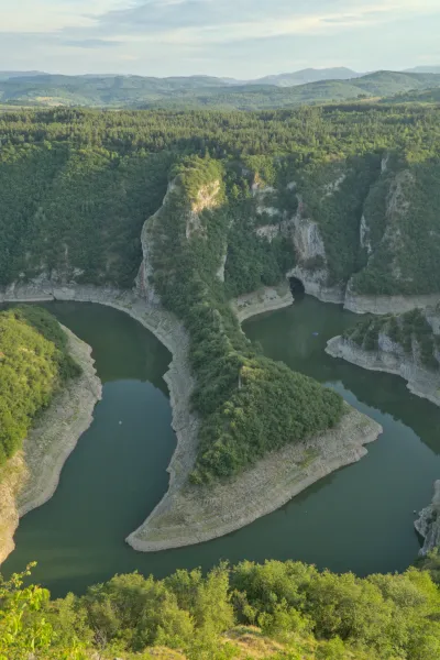 Portrait of Uvac Canyon in Serbia with vibrant evening colors, ideal for galleries.