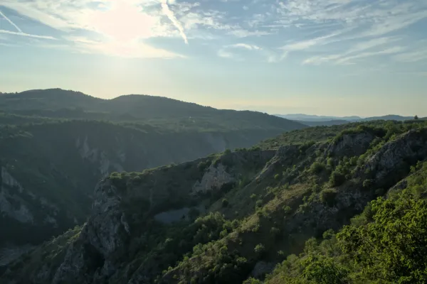 Majestic rocks over the Uvac Canyon at sunset, Serbia.
