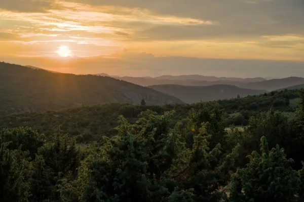 Fascinating view of the Uvac Gorge in Serbia at sunset, ideal as wall art.
