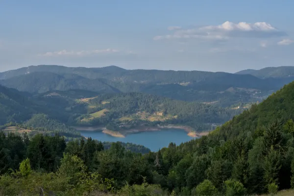A beautiful view of the mountain lake Zaovine in Tara National Park, Serbia.
