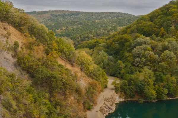 Landscape with mountains around Ledinačko Lake in Serbia, in autumn.